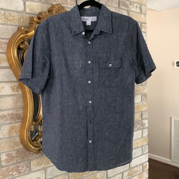 Old Navy Men's Medium Slim Fit Button-Up Shirt Dark Blue Navy Short Sleeve - Picture 1 of 5